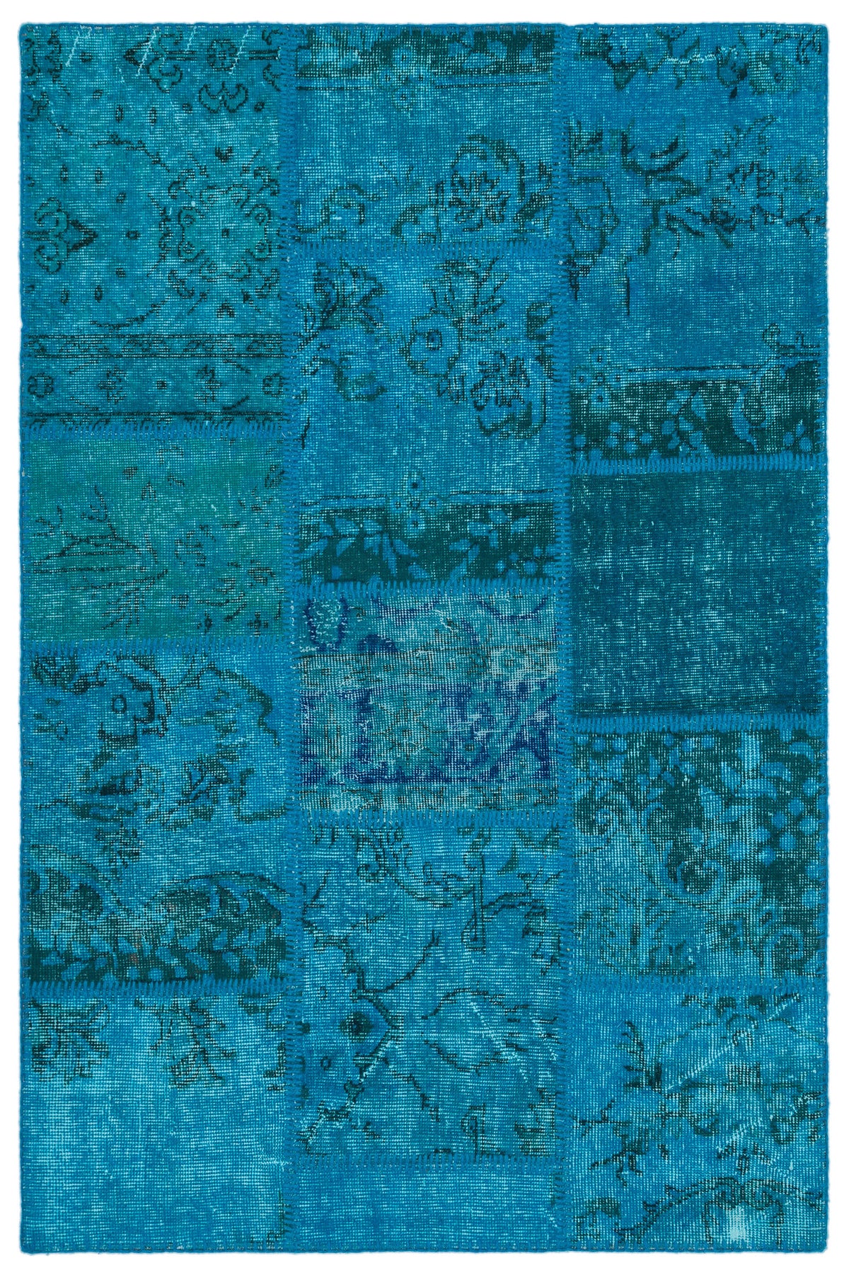 Turquoise  Over Dyed Patchwork Unique Rug 3&#39;11&#39;&#39; x 5&#39;11&#39;&#39; ft 120 x 180 cm