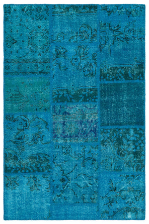 Turquoise  Over Dyed Patchwork Unique Rug 3'11'' x 5'11'' ft 120 x 180 cm