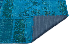 Turquoise  Over Dyed Patchwork Unique Rug 3'11'' x 5'11'' ft 120 x 180 cm