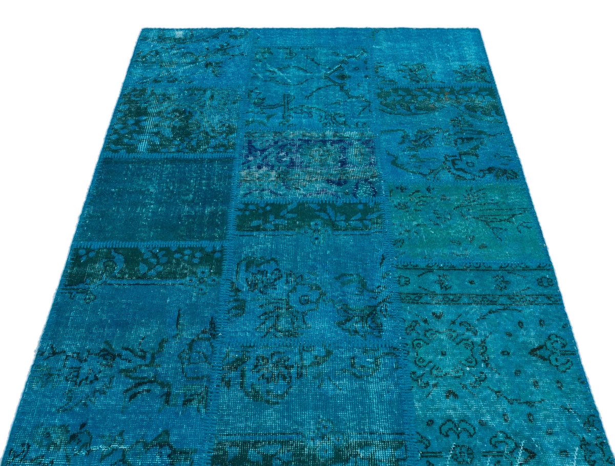 Turquoise  Over Dyed Patchwork Unique Rug 3&#39;11&#39;&#39; x 5&#39;11&#39;&#39; ft 120 x 180 cm