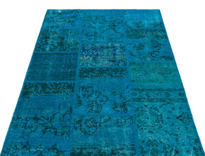 Turquoise  Over Dyed Patchwork Unique Rug 3'11'' x 5'11'' ft 120 x 180 cm