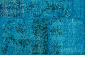 Turquoise  Over Dyed Patchwork Unique Rug 3'11'' x 5'11'' ft 120 x 180 cm