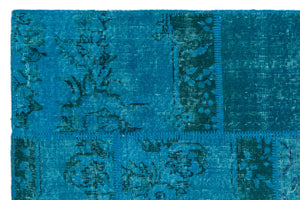 Turquoise  Over Dyed Patchwork Unique Rug 3'11'' x 5'11'' ft 120 x 180 cm