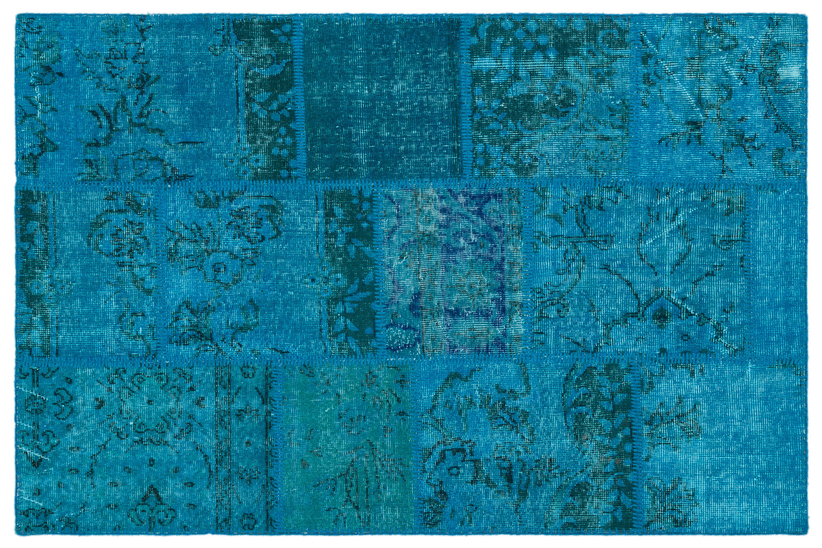 Turquoise  Over Dyed Patchwork Unique Rug 3&#39;11&#39;&#39; x 5&#39;11&#39;&#39; ft 120 x 180 cm