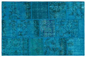 Turquoise  Over Dyed Patchwork Unique Rug 3'11'' x 5'11'' ft 120 x 180 cm