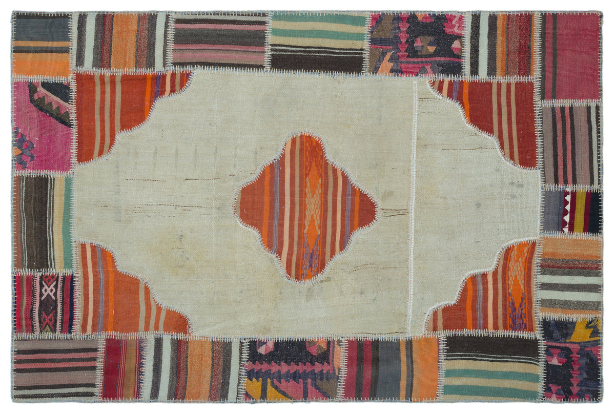 Naturel Over Dyed Kilim Patchwork Unique Rug 3&#39;11&#39;&#39; x 5&#39;11&#39;&#39; ft 120 x 181 cm