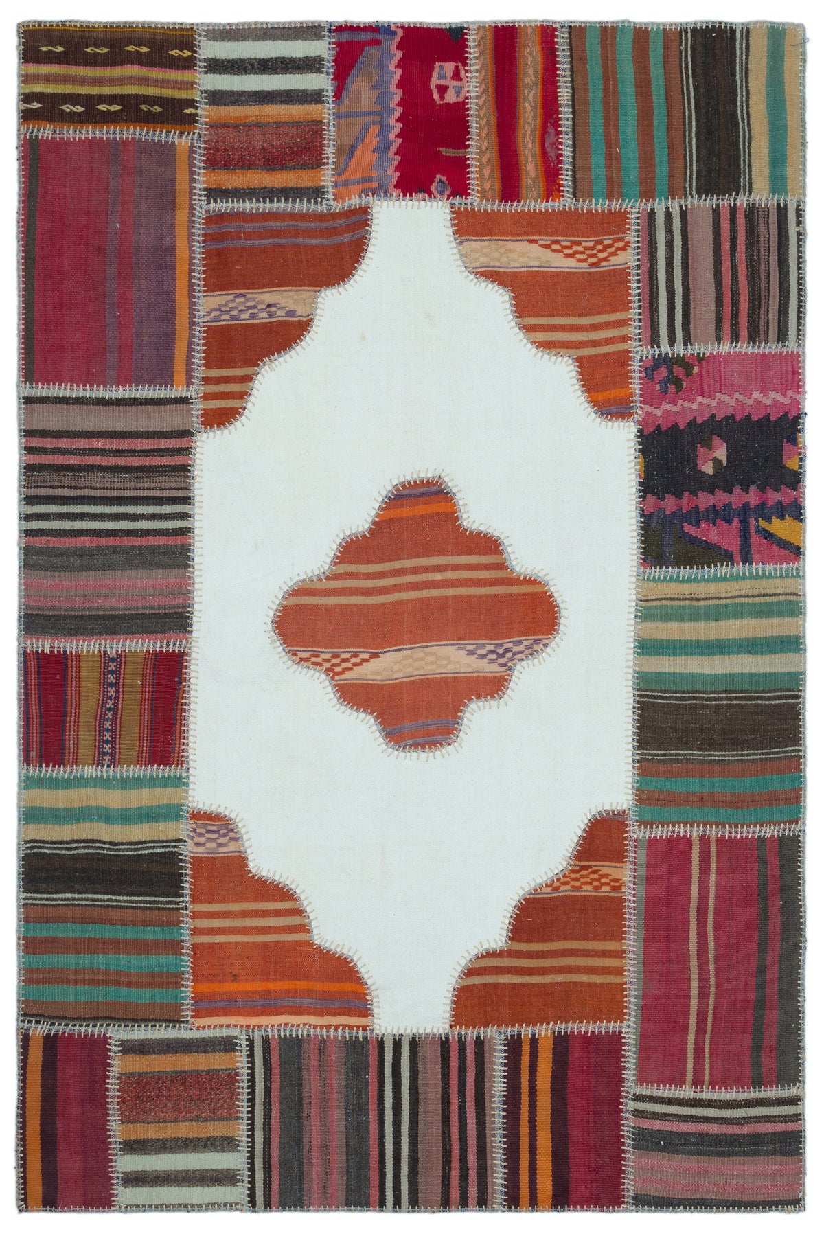 Naturel Over Dyed Kilim Patchwork Unique Rug 4&#39;3&#39;&#39; x 6&#39;5&#39;&#39; ft 130 x 196 cm