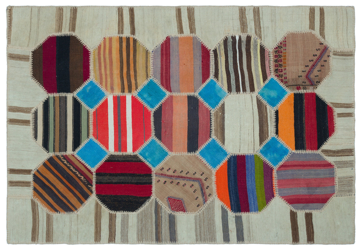 Naturel Over Dyed Kilim Patchwork Unique Rug 3&#39;11&#39;&#39; x 5&#39;9&#39;&#39; ft 120 x 176 cm