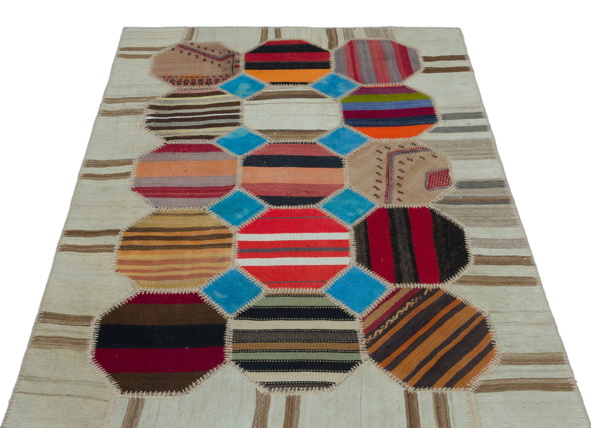 Naturel Over Dyed Kilim Patchwork Unique Rug 3&#39;11&#39;&#39; x 5&#39;9&#39;&#39; ft 120 x 176 cm