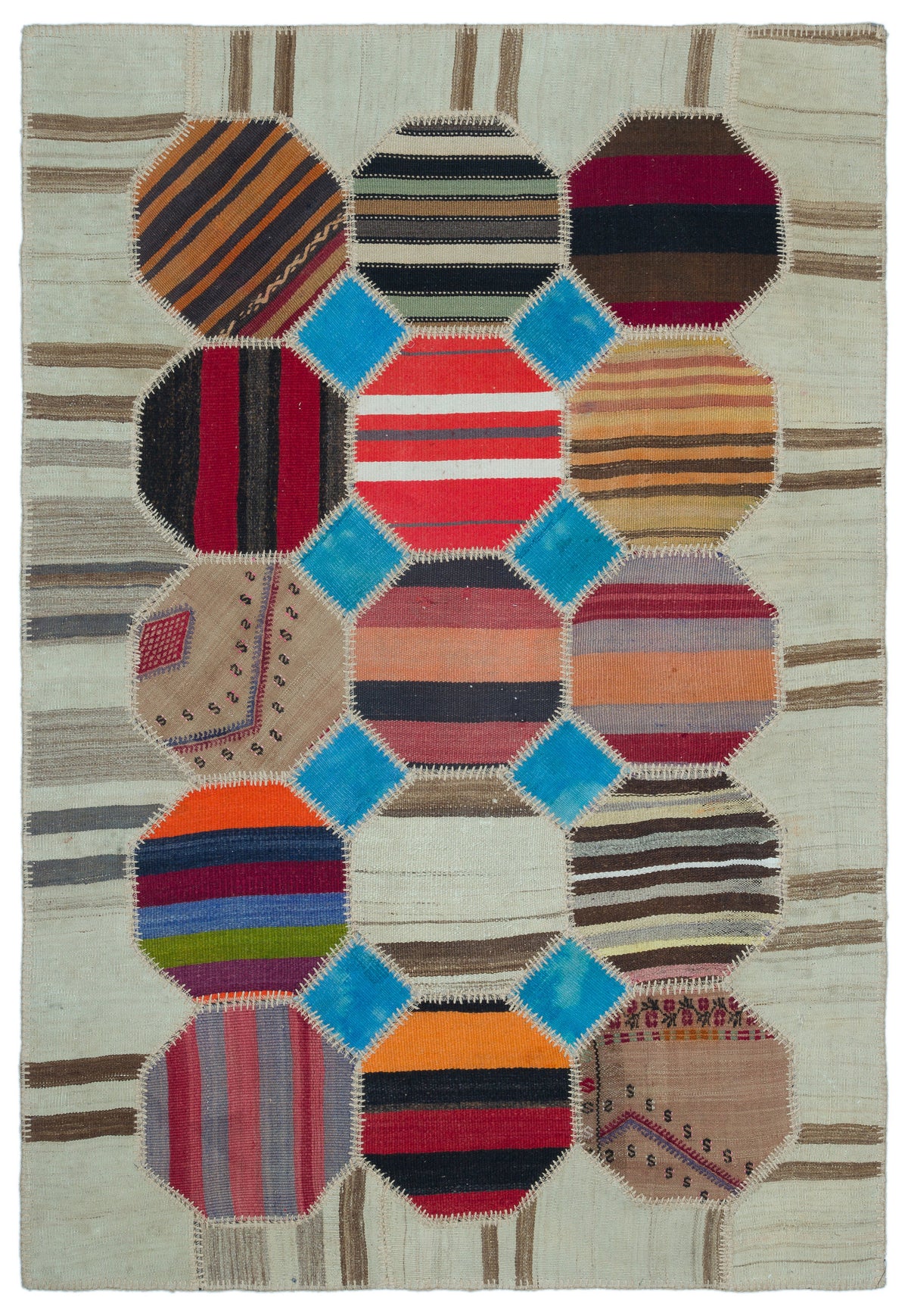 Naturel Over Dyed Kilim Patchwork Unique Rug 3&#39;11&#39;&#39; x 5&#39;9&#39;&#39; ft 120 x 176 cm