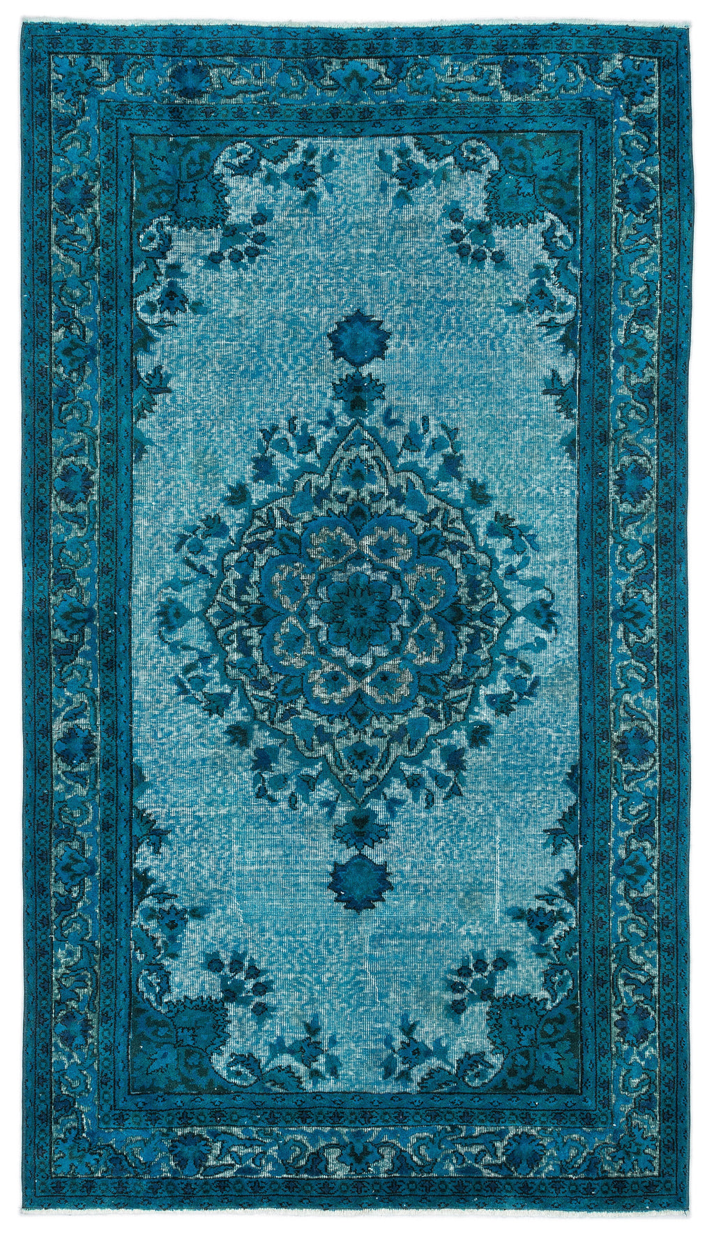 Turquoise  Over Dyed Carved Rug 4'10'' x 8'5'' ft 148 x 257 cm