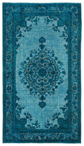 Turquoise  Over Dyed Carved Rug 4'10'' x 8'5'' ft 148 x 257 cm
