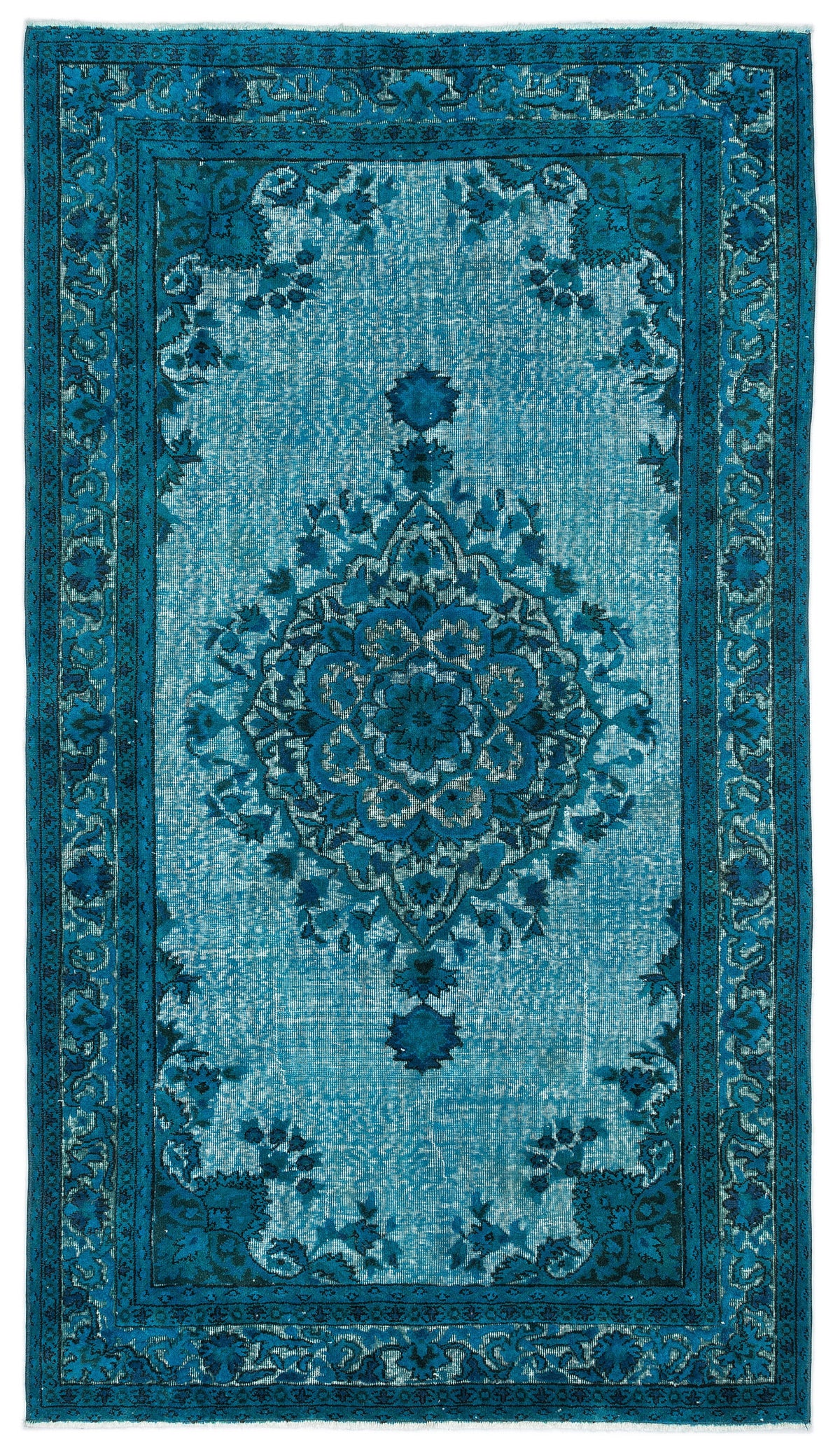 Turquoise  Over Dyed Carved Rug 4'10'' x 8'5'' ft 148 x 257 cm
