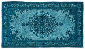 Turquoise  Over Dyed Carved Rug 4'10'' x 8'5'' ft 148 x 257 cm