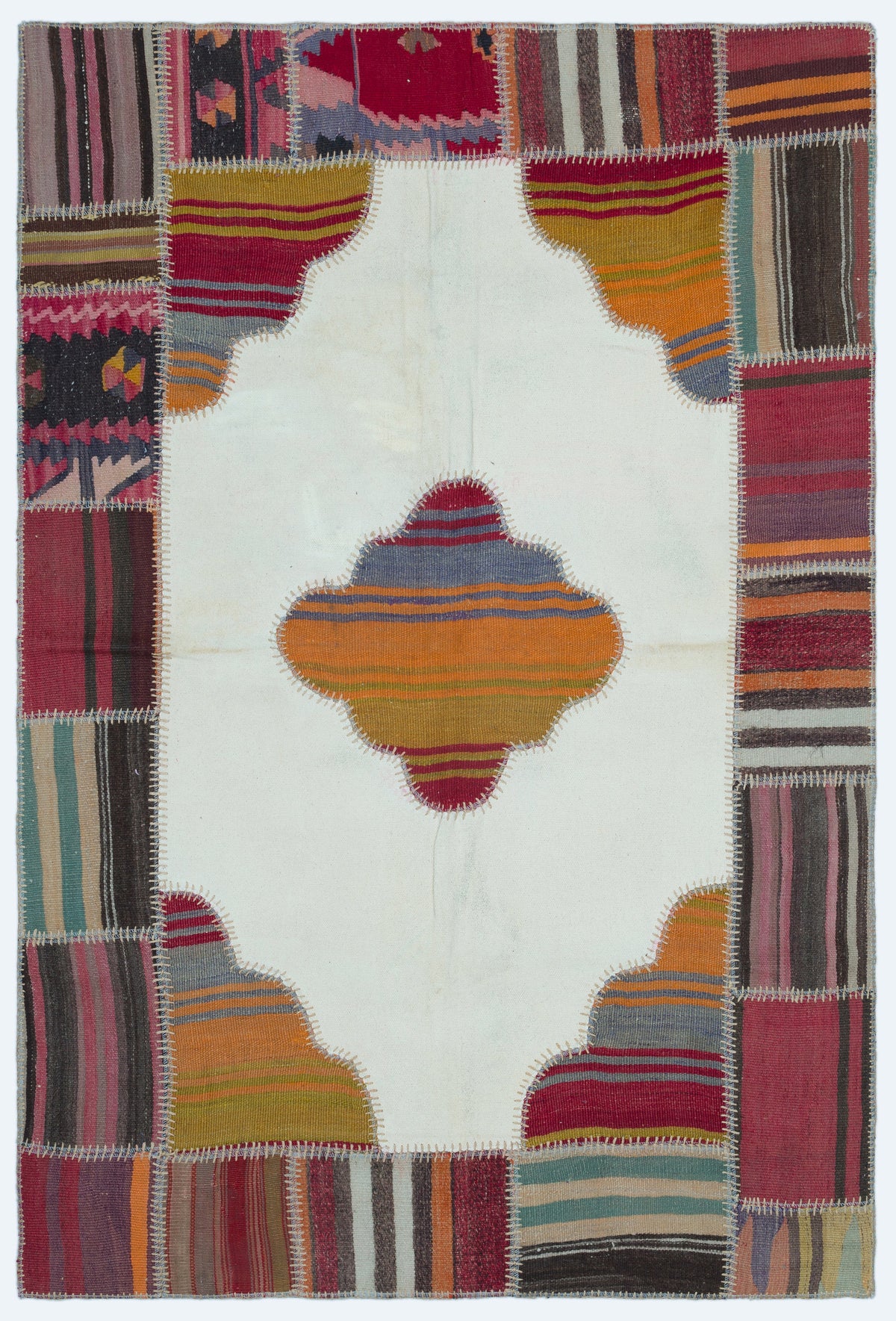 Naturel Over Dyed Kilim Patchwork Unique Rug 3&#39;10&#39;&#39; x 5&#39;10&#39;&#39; ft 118 x 177 cm