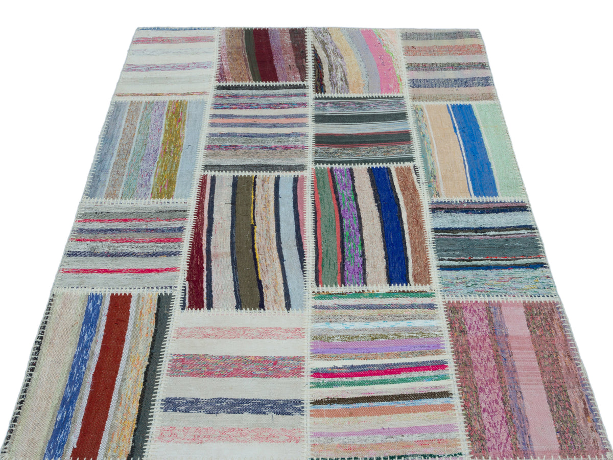 Striped Over Dyed Kilim Patchwork Unique Rug 3&#39;11&#39;&#39; x 5&#39;11&#39;&#39; ft 120 x 180 cm