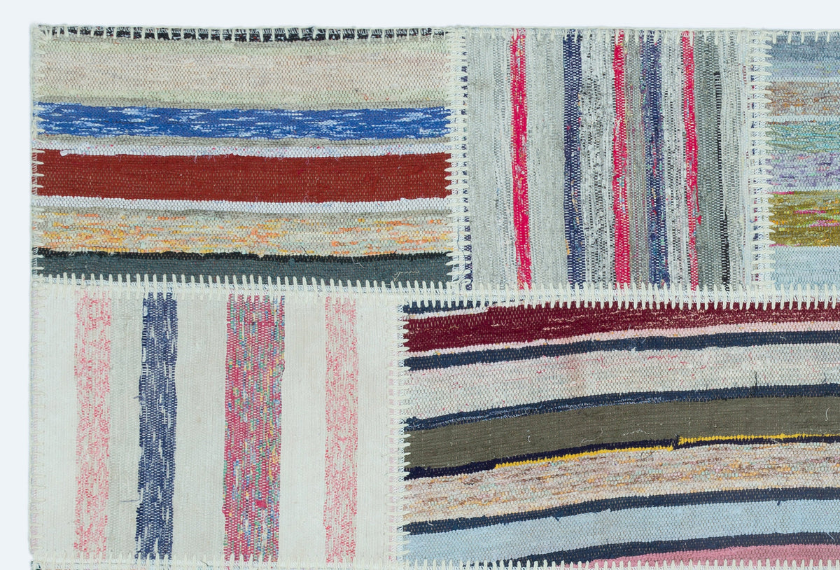 Striped Over Dyed Kilim Patchwork Unique Rug 3&#39;11&#39;&#39; x 5&#39;11&#39;&#39; ft 120 x 180 cm