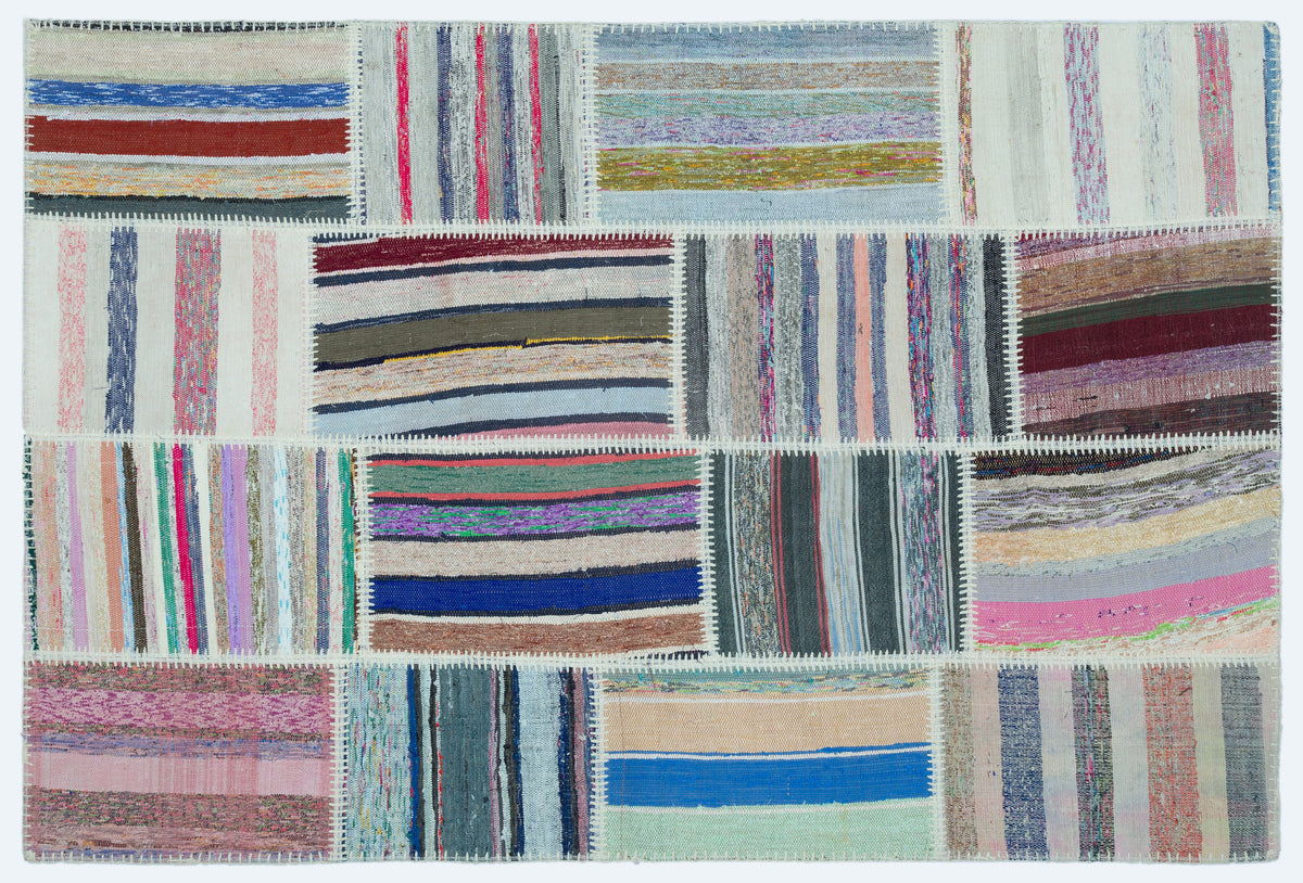 Striped Over Dyed Kilim Patchwork Unique Rug 3&#39;11&#39;&#39; x 5&#39;11&#39;&#39; ft 120 x 180 cm