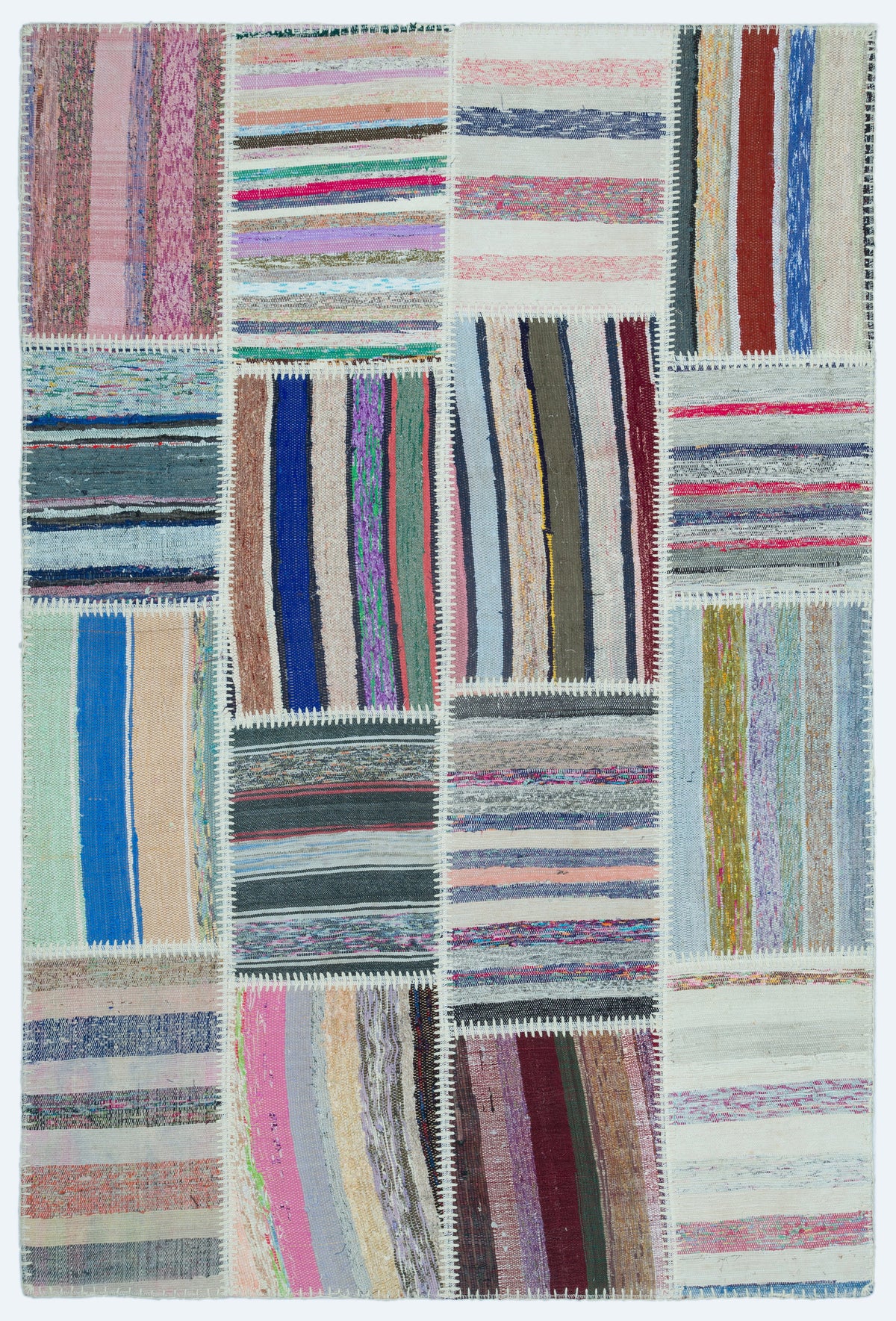 Striped Over Dyed Kilim Patchwork Unique Rug 3&#39;11&#39;&#39; x 5&#39;11&#39;&#39; ft 120 x 180 cm