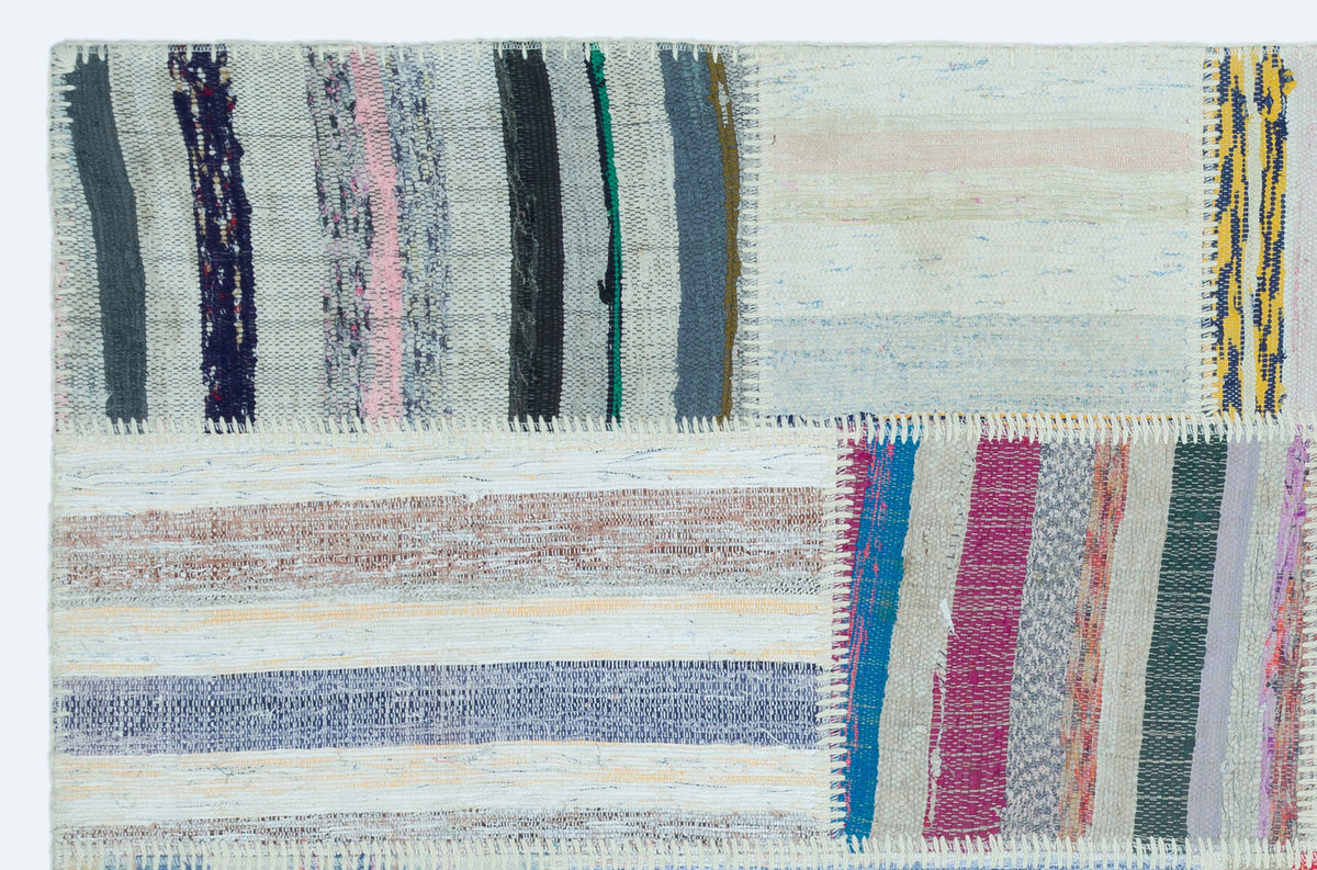 Striped Over Dyed Kilim Patchwork Unique Rug 3&#39;11&#39;&#39; x 5&#39;12&#39;&#39; ft 120 x 182 cm