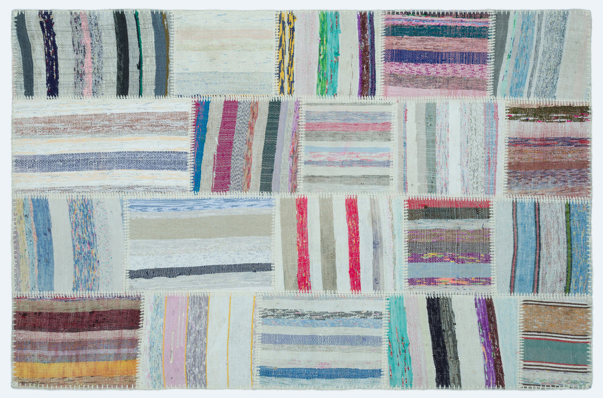 Striped Over Dyed Kilim Patchwork Unique Rug 3&#39;11&#39;&#39; x 5&#39;12&#39;&#39; ft 120 x 182 cm