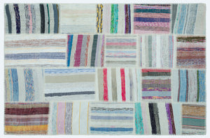 Striped Over Dyed Kilim Patchwork Unique Rug 3'11'' x 5'12'' ft 120 x 182 cm