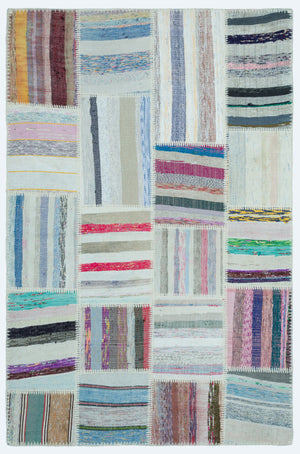 Striped Over Dyed Kilim Patchwork Unique Rug 3'11'' x 5'12'' ft 120 x 182 cm
