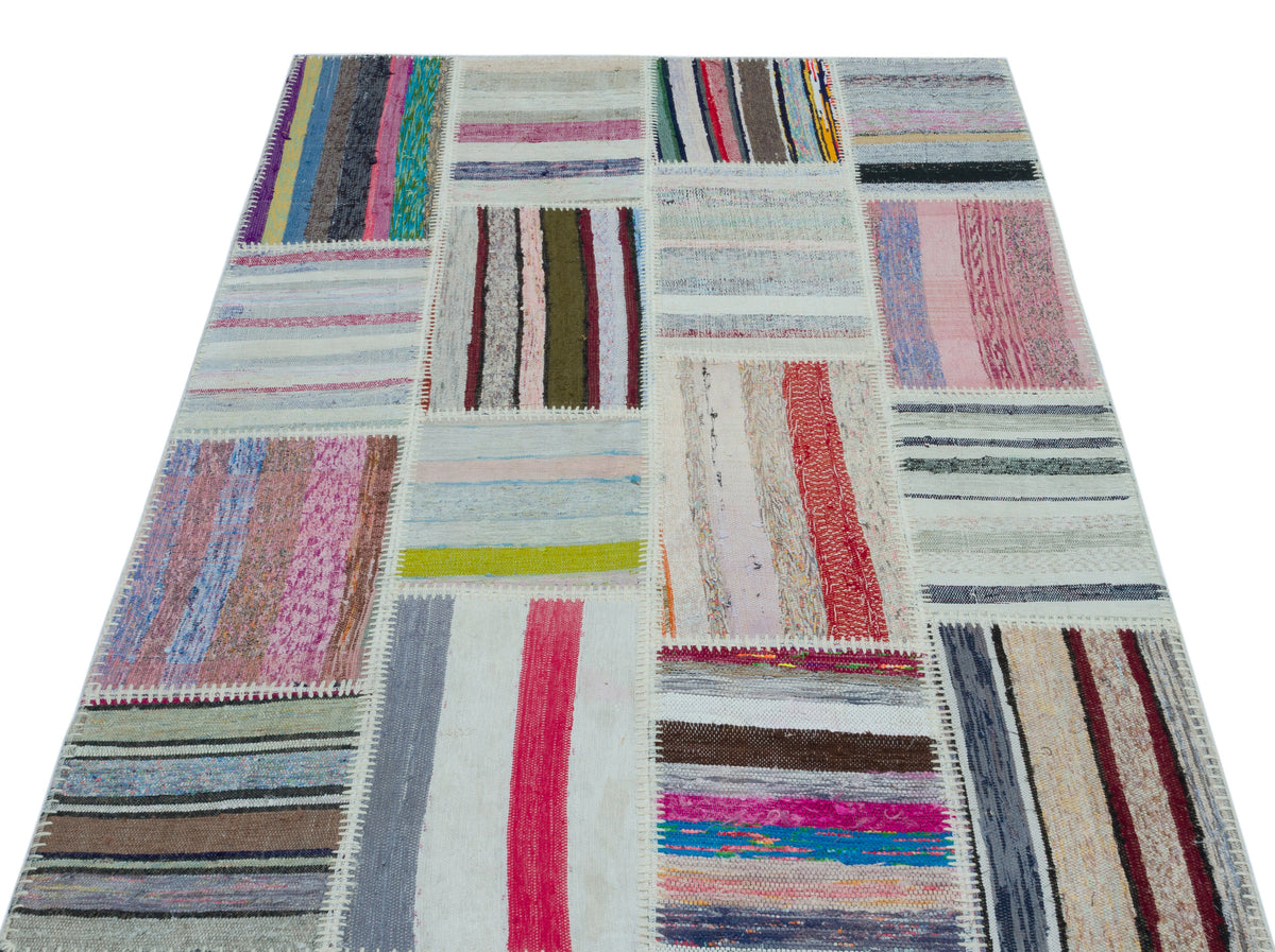 Striped Over Dyed Kilim Patchwork Unique Rug 3&#39;11&#39;&#39; x 5&#39;11&#39;&#39; ft 120 x 180 cm