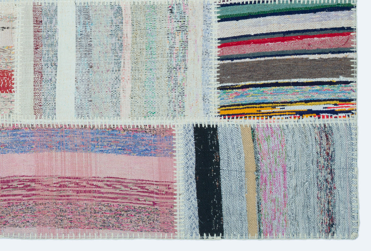 Striped Over Dyed Kilim Patchwork Unique Rug 3&#39;11&#39;&#39; x 5&#39;11&#39;&#39; ft 120 x 180 cm