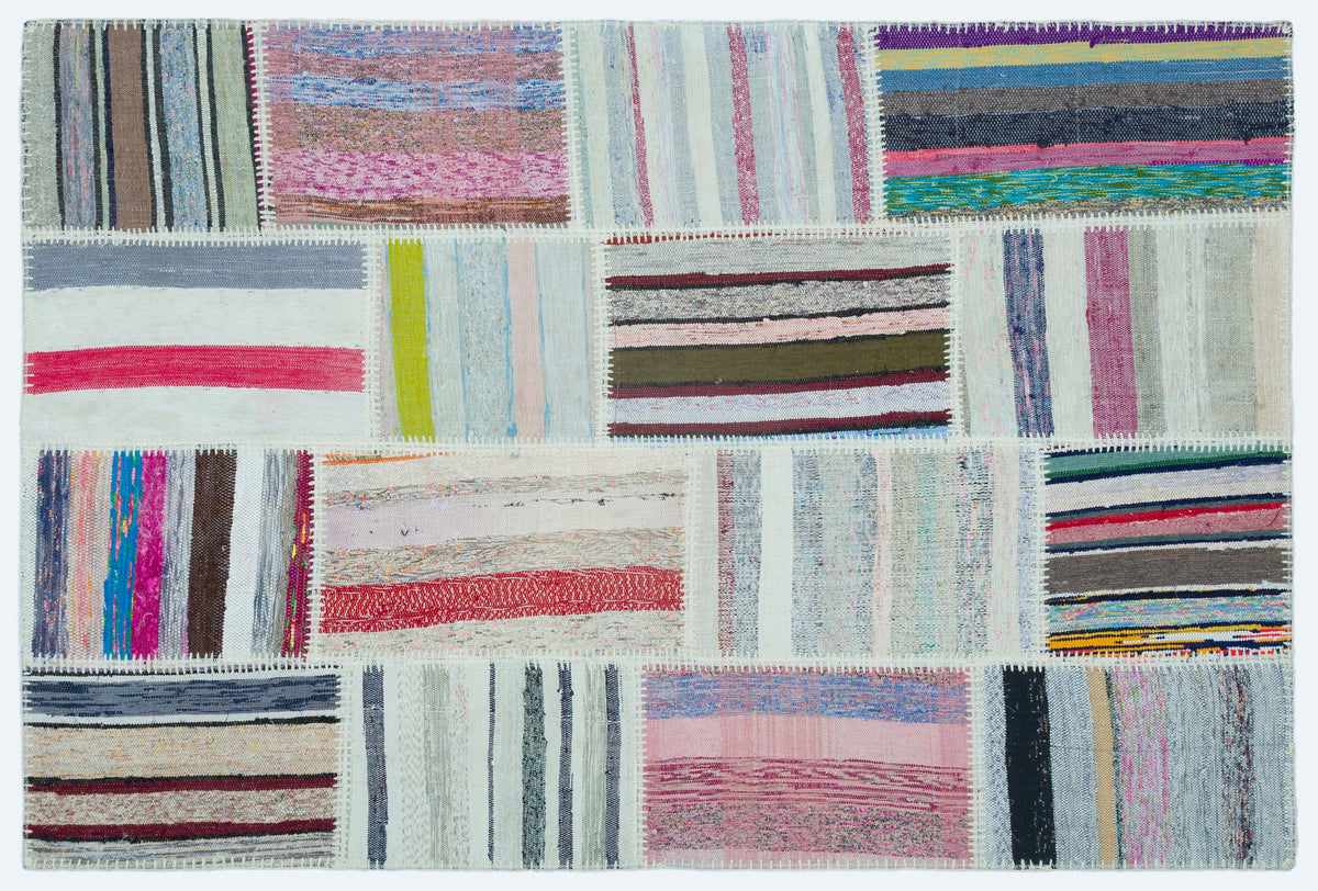 Striped Over Dyed Kilim Patchwork Unique Rug 3&#39;11&#39;&#39; x 5&#39;11&#39;&#39; ft 120 x 180 cm