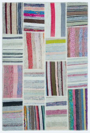Striped Over Dyed Kilim Patchwork Unique Rug 3'11'' x 5'11'' ft 120 x 180 cm