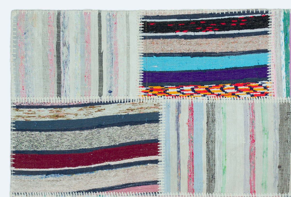 Striped Over Dyed Kilim Patchwork Unique Rug 3&#39;11&#39;&#39; x 5&#39;11&#39;&#39; ft 120 x 180 cm