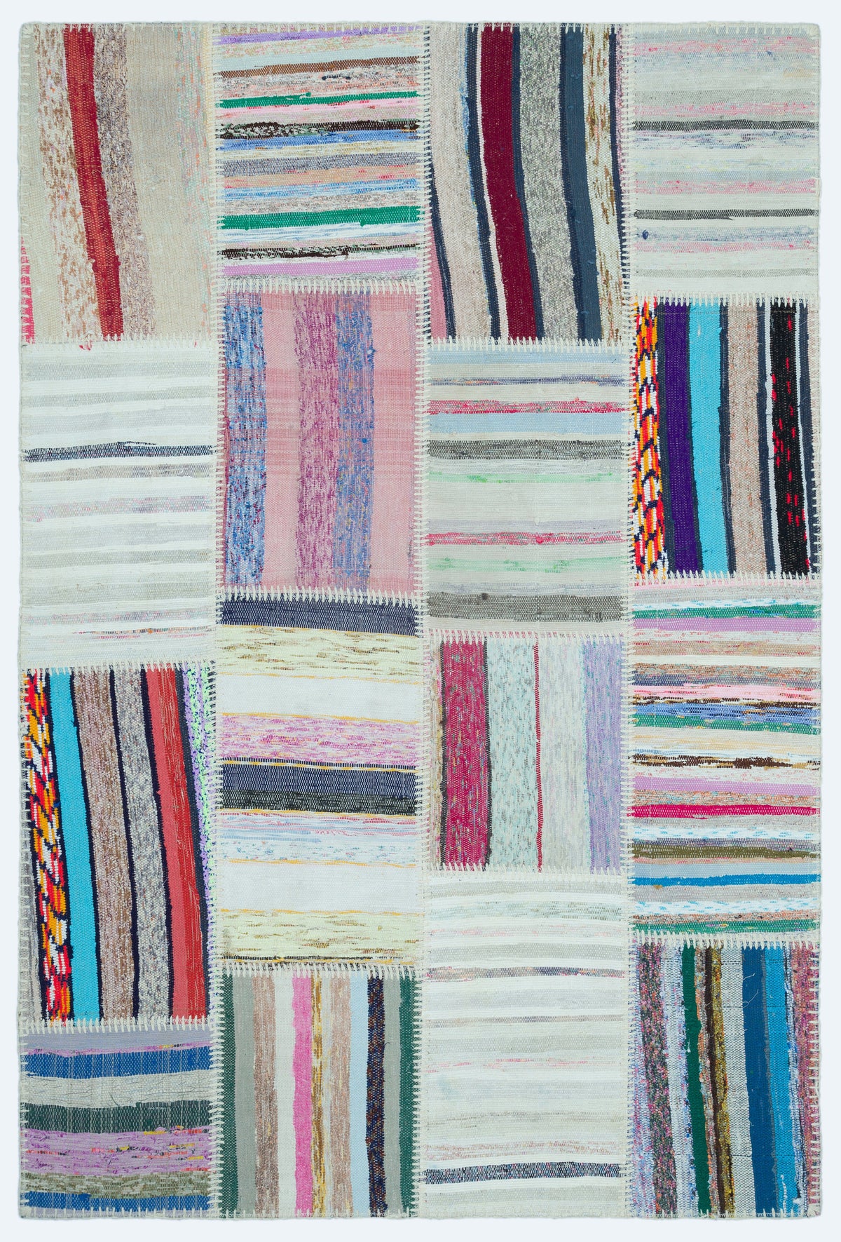 Striped Over Dyed Kilim Patchwork Unique Rug 3&#39;11&#39;&#39; x 5&#39;11&#39;&#39; ft 120 x 180 cm