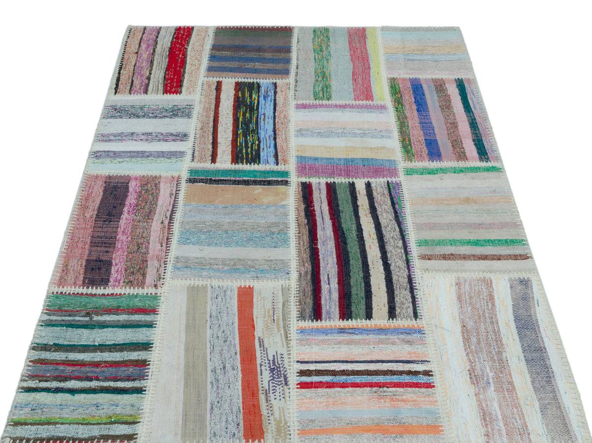Striped Over Dyed Kilim Patchwork Unique Rug 3&#39;11&#39;&#39; x 5&#39;11&#39;&#39; ft 120 x 180 cm