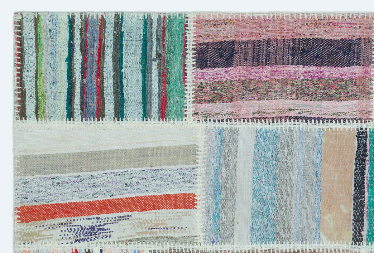 Striped Over Dyed Kilim Patchwork Unique Rug 3&#39;11&#39;&#39; x 5&#39;11&#39;&#39; ft 120 x 180 cm