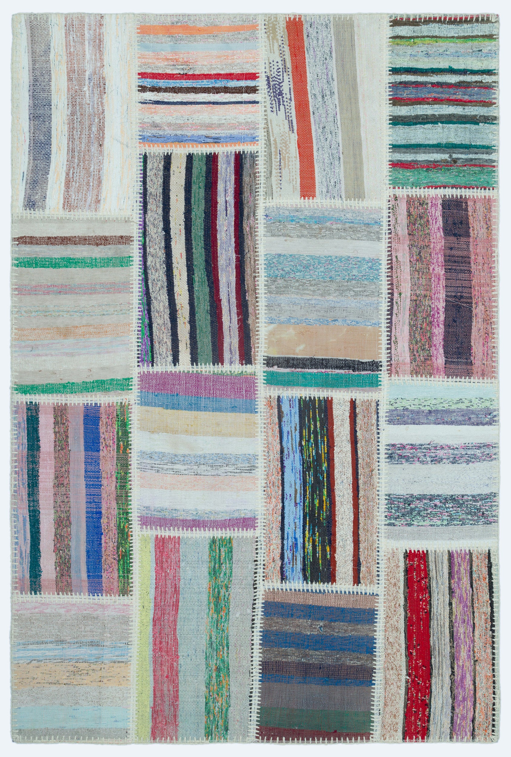 Striped Over Dyed Kilim Patchwork Unique Rug 3'11'' x 5'11'' ft 120 x 180 cm