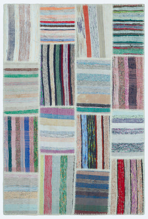 Striped Over Dyed Kilim Patchwork Unique Rug 3'11'' x 5'11'' ft 120 x 180 cm