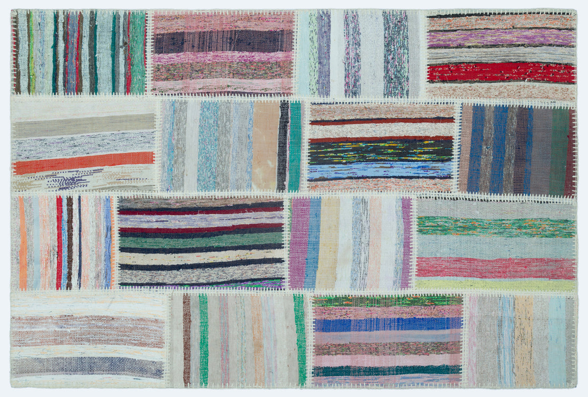 Striped Over Dyed Kilim Patchwork Unique Rug 3&#39;11&#39;&#39; x 5&#39;11&#39;&#39; ft 120 x 180 cm
