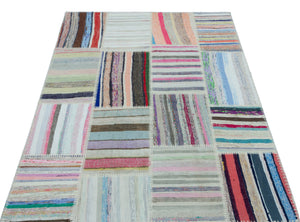 Striped Over Dyed Kilim Patchwork Unique Rug 3'11'' x 5'11'' ft 120 x 180 cm