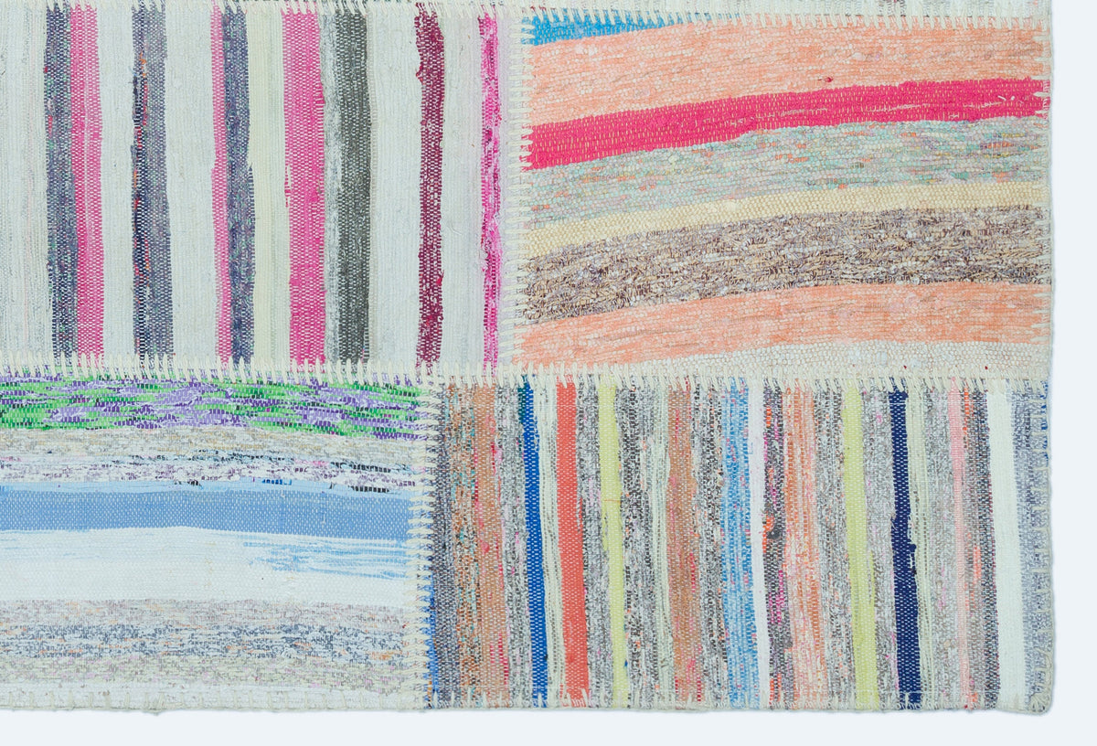 Striped Over Dyed Kilim Patchwork Unique Rug 3&#39;11&#39;&#39; x 5&#39;11&#39;&#39; ft 120 x 180 cm