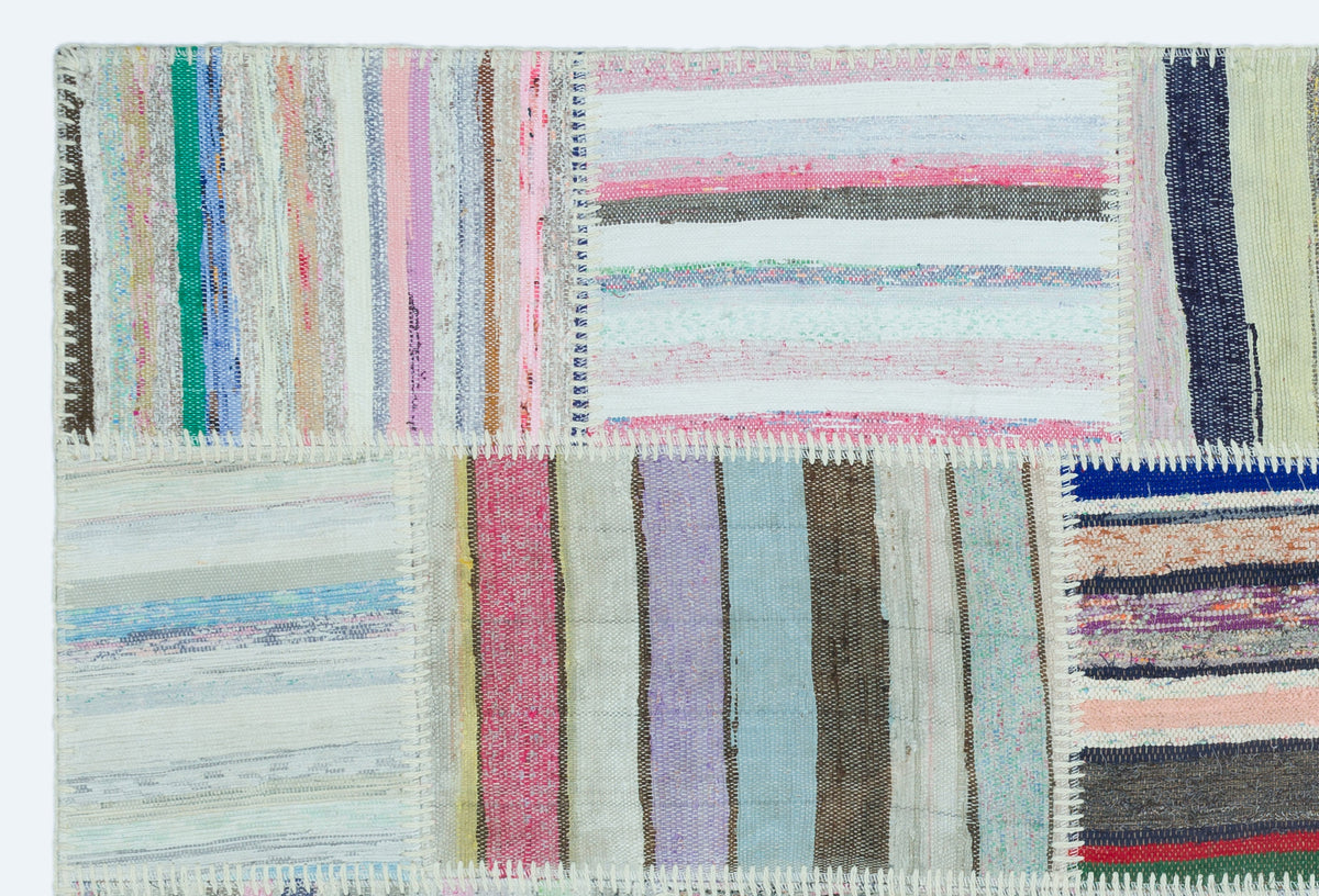 Striped Over Dyed Kilim Patchwork Unique Rug 3&#39;11&#39;&#39; x 5&#39;11&#39;&#39; ft 120 x 180 cm