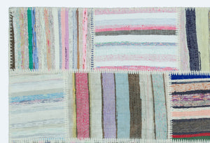 Striped Over Dyed Kilim Patchwork Unique Rug 3'11'' x 5'11'' ft 120 x 180 cm