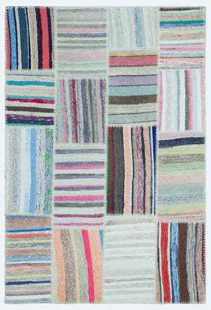 Striped Over Dyed Kilim Patchwork Unique Rug 3'11'' x 5'11'' ft 120 x 180 cm