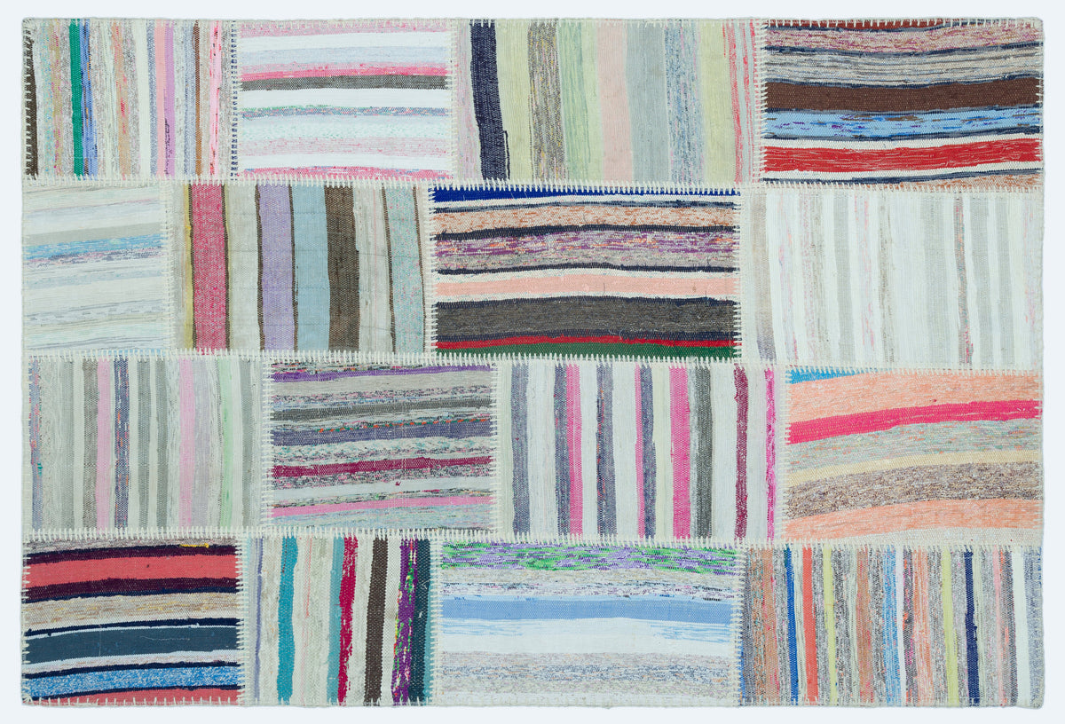 Striped Over Dyed Kilim Patchwork Unique Rug 3&#39;11&#39;&#39; x 5&#39;11&#39;&#39; ft 120 x 180 cm
