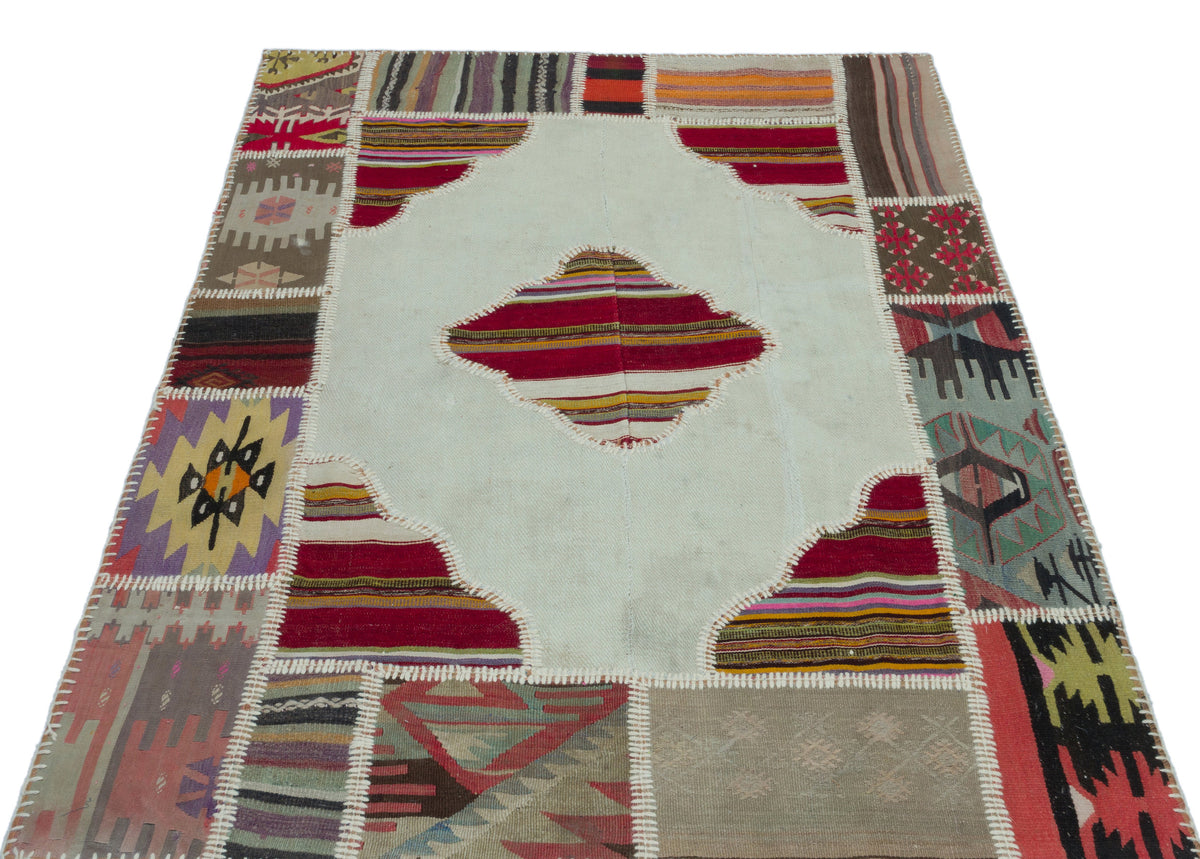 Naturel Over Dyed Kilim Patchwork Unique Rug 4&#39;1&#39;&#39; x 5&#39;11&#39;&#39; ft 125 x 180 cm