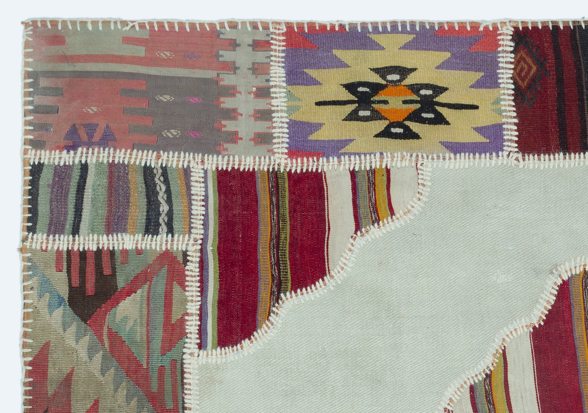 Naturel Over Dyed Kilim Patchwork Unique Rug 4&#39;1&#39;&#39; x 5&#39;11&#39;&#39; ft 125 x 180 cm