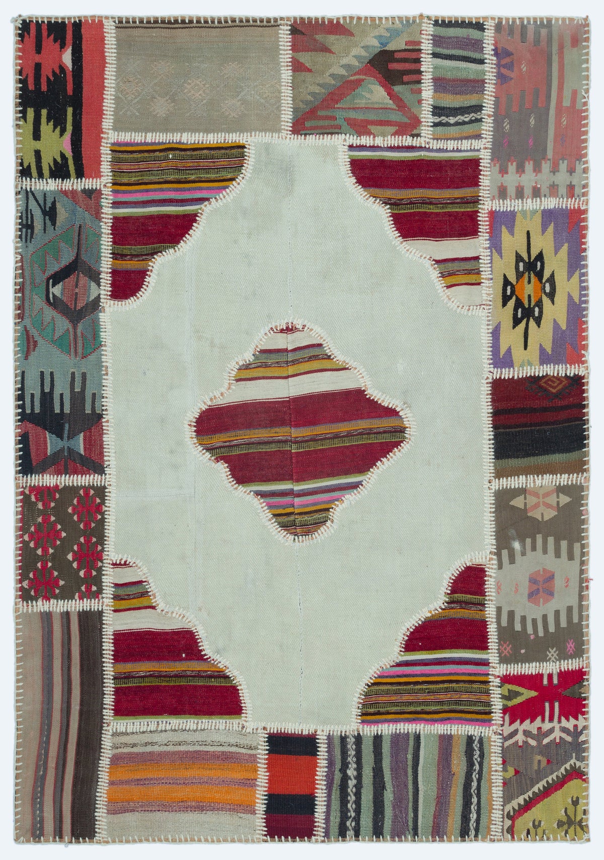 Naturel Over Dyed Kilim Patchwork Unique Rug 4&#39;1&#39;&#39; x 5&#39;11&#39;&#39; ft 125 x 180 cm