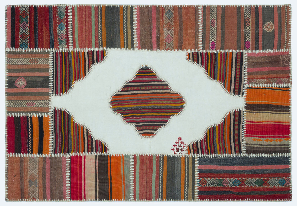 Naturel Over Dyed Kilim Patchwork Unique Rug 4&#39;2&#39;&#39; x 6&#39;0&#39;&#39; ft 127 x 184 cm