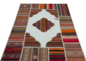 Naturel Over Dyed Kilim Patchwork Unique Rug 4'2'' x 6'0'' ft 127 x 184 cm
