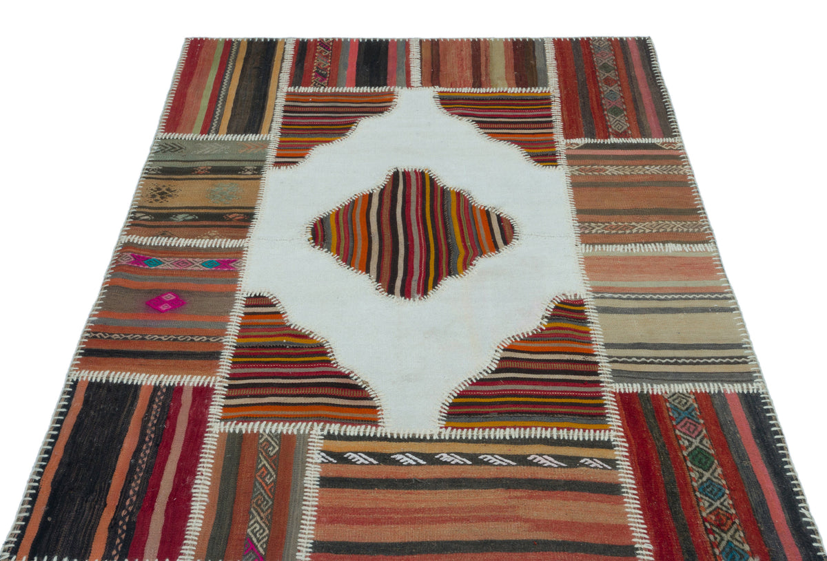 Naturel Over Dyed Kilim Patchwork Unique Rug 4&#39;2&#39;&#39; x 5&#39;10&#39;&#39; ft 128 x 178 cm